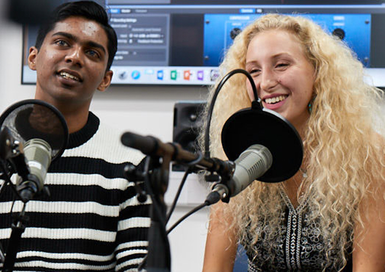 Media Students in Recording Studio